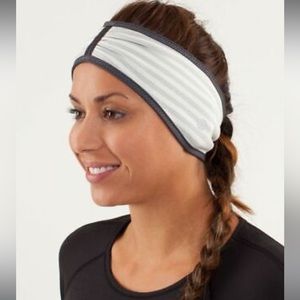 Lululemon Brisk Run Headband o/s Macro Micro Stripe Polar Cream H. Silver Slate